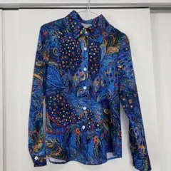 抽象模様 長袖シャツ 青系