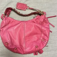 Cal ピンク フリンジ付き本革ショルダーバッグ　y2k