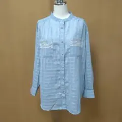 アクシーズファム ライトブルー チェック柄 長袖シャツ