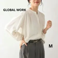 グローバルワーク さらさらリラックスブラウス オフ レーヨン100% M 白