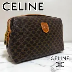 美品 セリーヌ ヴィンテージ マカダム柄 ポーチ PVC トリオンフ ロゴ型押し