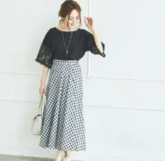 【値下不可】しまむら　星玲奈コラボ　ギンガムチェック　ロングフレアスカートのサムネイル