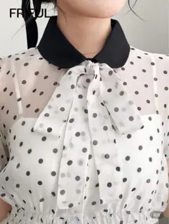 【SHEIN】ドット ブラウス トップス ボウタイ シアー