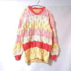 希少✨️　カラフルレース編み長袖ニットセーター　ピンク　オレンジ