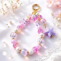 ハンドメイドビーズ スマホハンドストラップ 星チャーム付き 韓国風 ガーリー