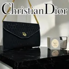 美品 Dior チェーン ショルダーバッグ ハニカム ラメ 本革 ジャガード 黒
