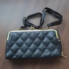 長財布　がま口　黒　ブラック　携帯　スマホ　ミニショルダー　ポーチ