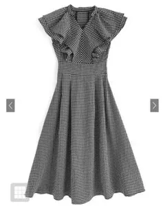 GRL ギンガムチェック柄Vネックフリルフレアワンピース[ta050]