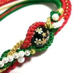 M-154★朱赤色 振袖用 正絹 帯締め パール付 新作 新品