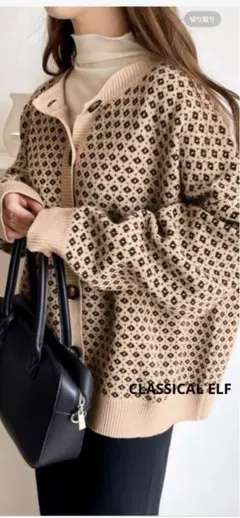 CLASSICAL ELF 2way配色ジャガードオーバーサイズニットカーデ