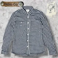 DIESEL ディーゼル チェックシャツ M 白×ネイビー コットン