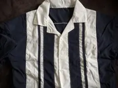 未使用 オープンカラー レトロ 半袖 キューバシャツ ストライプ M〜L位