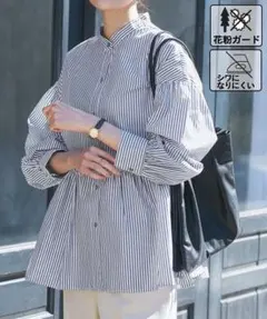 ロペピクニック 【花粉ガード・防シワ】ギャザーシャツブラウス ネイビー