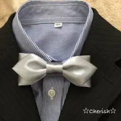 ☆蝶ネクタイ サテンリボン シルバー色 ハンドメイド ☆再販35