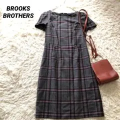 極美品✨ブルックスブラザーズ【8】ウール100%半袖チェックワンピース グレー