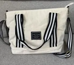 【美品】2WAY キャンバス トートバッグ ショルダーバッグ ストライプ紐 A4