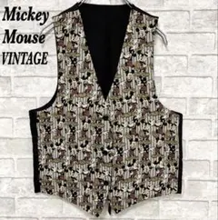 ディズニー ミッキー 総柄 ゴブラン織 ベスト ジレ ヴィンテージ
