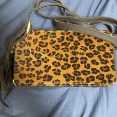 ヒョウ柄ファー スマホショルダーバッグ