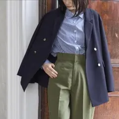 ネイビー ダブルブレスト テーラードジャケット フリーサイズ