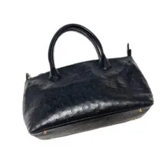 【美品】オーストリッチ バッグ レザー ハンド トート ショルダー ブラック