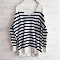 URBAN RESEARCH lite ボーダーVネックプルオーバー 白×紺