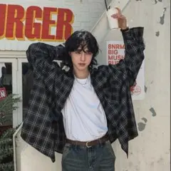 2plan オーバーサイズチェックシャツ ブラック/グレー 韓国