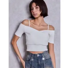 GYDAハーフスリーブカシュクールオフショルショートトップスのサムネイル