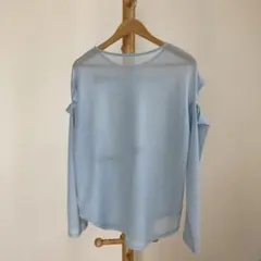 ディスコート　シアー　肩開きプルオーバー　ブルー　水色　シアーシャツ