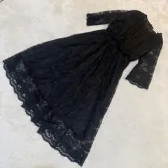 GLACIER 総レースロングワンピース黒M フォーマル パーティードレス上品