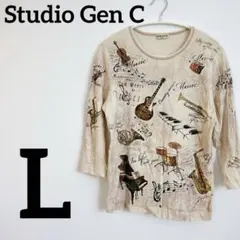 Studio Gen C 音楽モチーフ Tシャツ 【L】 7分袖 楽器 音符