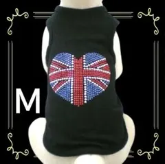 犬服 夜散歩 反射光 キラキラストーン ユニオンジャックハートタンク Mサイズ