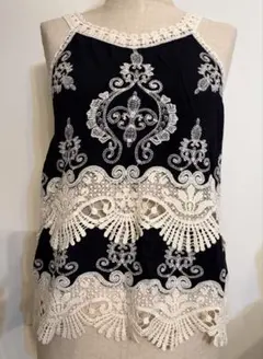 新品インポート海外購入リゾート刺繍エンブロイダリー黒白のサムネイル