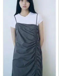 ZARA ドレープ入り　ギャザー　ナイロンワンピース　グレー