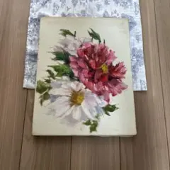 絵画 原画 風景画 肉筆 キャンバス 20×20㎝ 『海の見えるバラガーデン