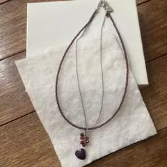 パープル・レッド 2連ネックレス ハートチャーム付き