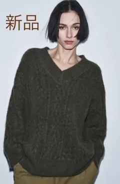 新品タグ付！ZARA ザラ＊オーバーサイズケーブルニット　カーキ　S