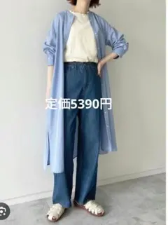 新品未使用　サマンサモスモスブルー バンドカラーシャツワンピース F　ゆったり