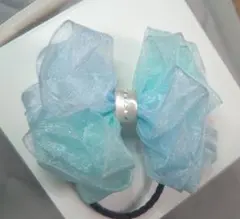 水色リボン型ヘアゴム