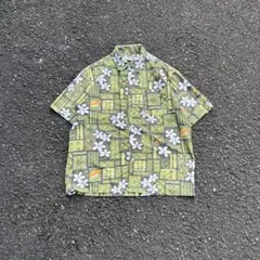 90s RUSTY シャツ 総柄 花 グリーン メンズ 半袖 ボックスカット