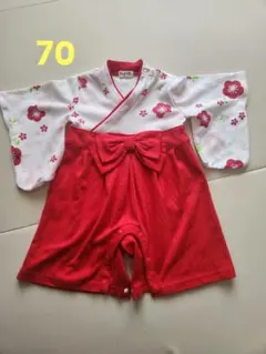 赤と白の花柄 袴ロンパース