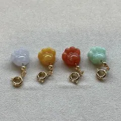 ミャンマー産 天然本翡翠 A貨　四色　猫の手・肉球チャーム 4点セット