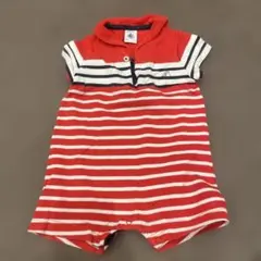 PETIT BATEAU 赤白ストライプロンパース 6M 70cm