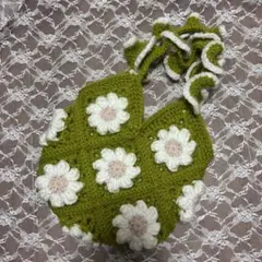 お花モチーフ グラニースクエア バッグ 編み物 グリーン