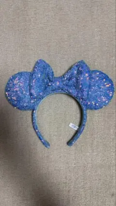 ミッキー耳リボン付きカチューシャ 青