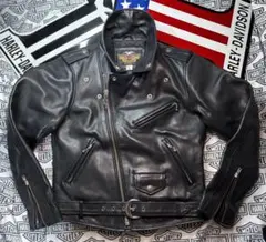 【ザ黒革Wの革ジャン美品！】ハーレーダビッドソン　本革　ライダースジャケット極上