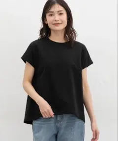 【ハニさら・接触冷感・ＵＶカット・遮熱】後切替フレンチ袖Ｔシャツ　ブラックのサムネイル