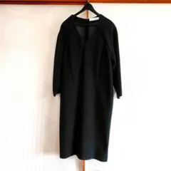 ダークグリーン Vネック 七分袖 チュニックワンピース