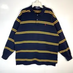 ラルフローレンPoloRalphLauren長袖ポロシャツロゴ刺繍ボーダー紺色