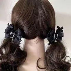 ブラック リボン ヘアアクセ ヘアクリップ 2個セット ゴスロリ ビジュアル系