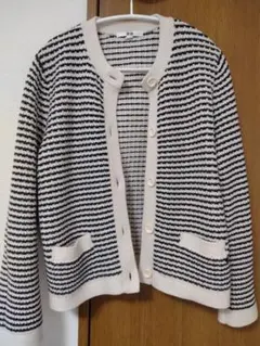 白黒ストライプ カーディガン 長袖　L